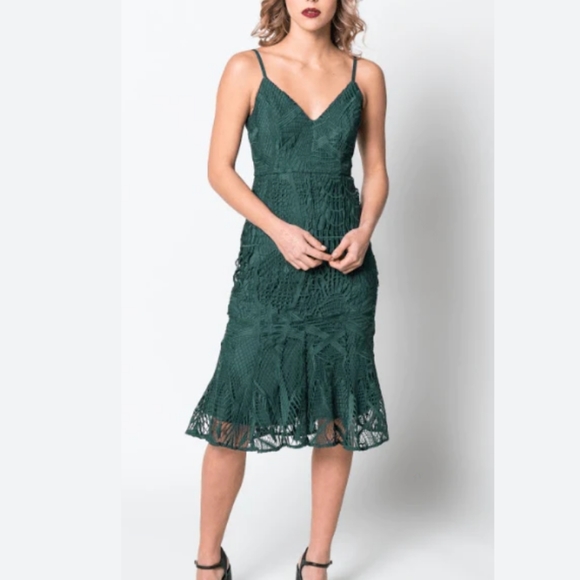 Aijek Dresses & Skirts - Aijek Green Love Is Embroidered Fit and Flare Lace Dress